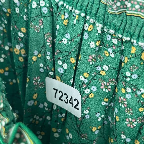 MAX STUDIO Top 2X Plus Floral Crepe Ruffle Tie Neck Blouse Balloon Sleeve Green - Picture 14 of 14